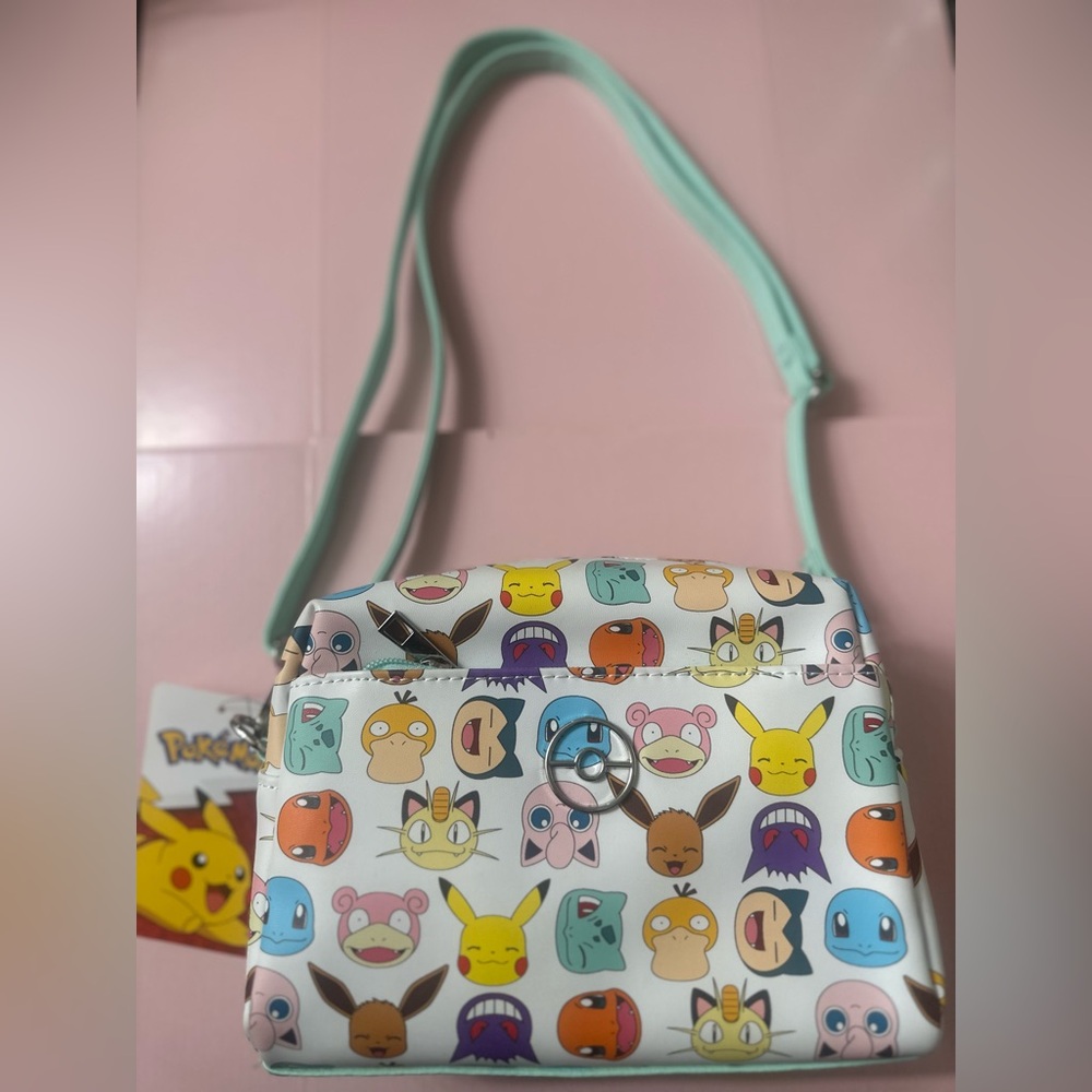Pokemon Character Print Crossbody Bag - Mint Strap